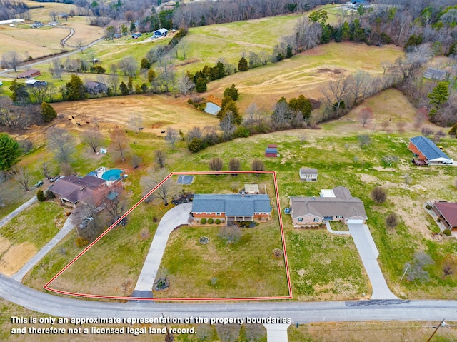aerial view with a rural view
