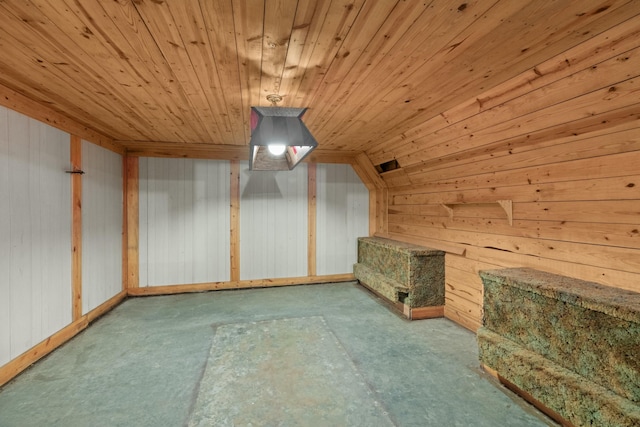 additional living space with wood walls and wood ceiling