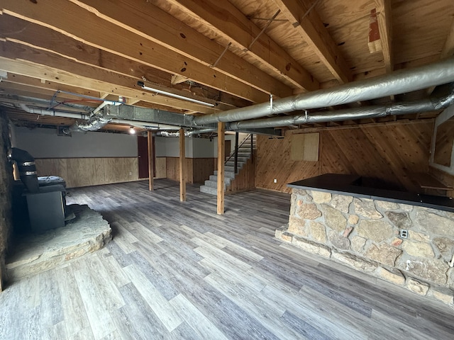 2157 Windy Cove Ln, Talbott, TN 37877 - finished basement with wood walls, stairs, wood finished floors, and wainscoting