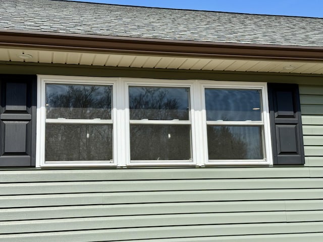 view of home's exterior with a shingled roof