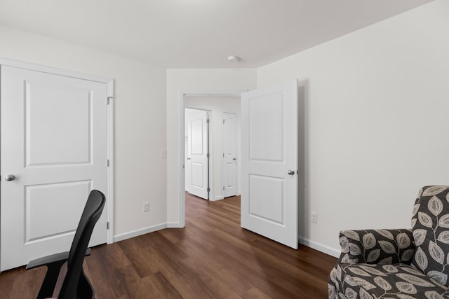 office featuring dark wood finished floors and baseboards