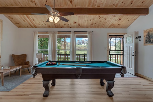 recreation room with a wealth of natural light, light hardwood / wood-style floors, and billiards