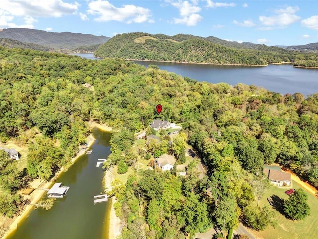 aerial view with a water and mountain view