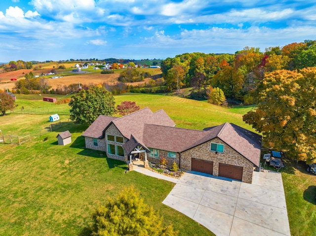 drone / aerial view featuring a rural view