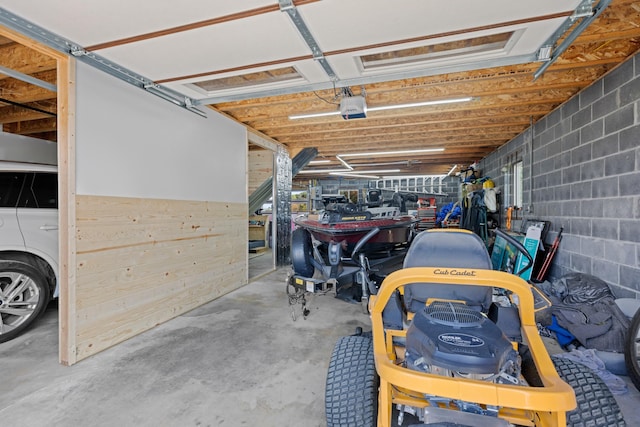 garage with a garage door opener