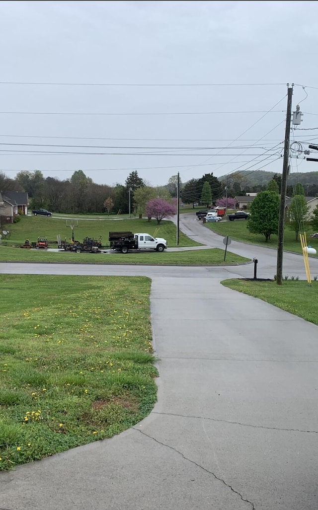 view of road with concrete driveway