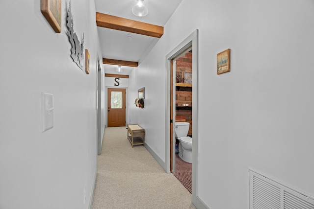 2545 Amanda Ln, Sevierville, TN 37876 - hall with beam ceiling, light colored carpet, and baseboards