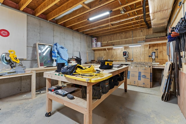 basement featuring a workshop area