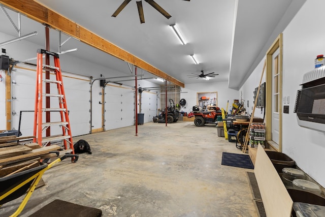 garage featuring ceiling fan