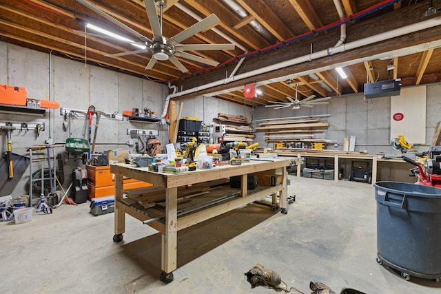 basement featuring a workshop area