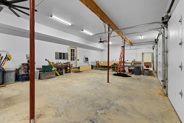 garage with ceiling fan