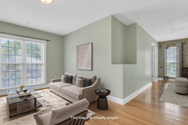 living room featuring baseboards and wood finished floors