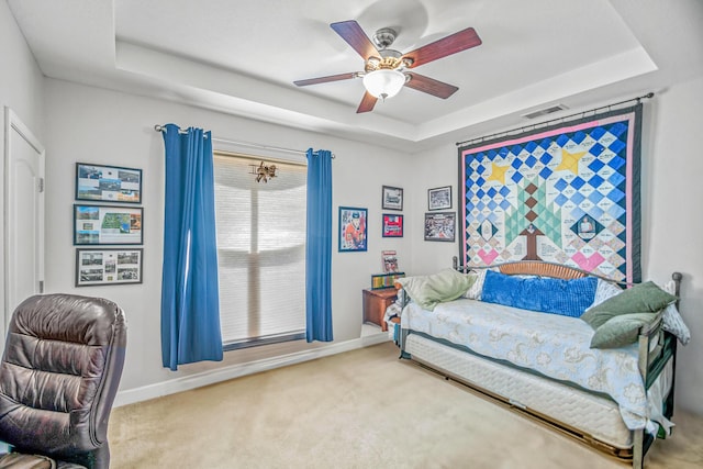314 Sandpiper Ln, Bean Station, TN 37708 - carpeted bedroom with a tray ceiling, baseboards, and ceiling fan