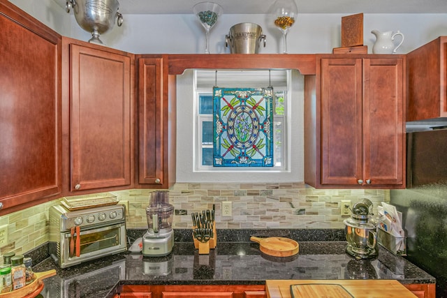 314 Sandpiper Ln, Bean Station, TN 37708 - kitchen featuring reddish brown cabinets and tasteful backsplash