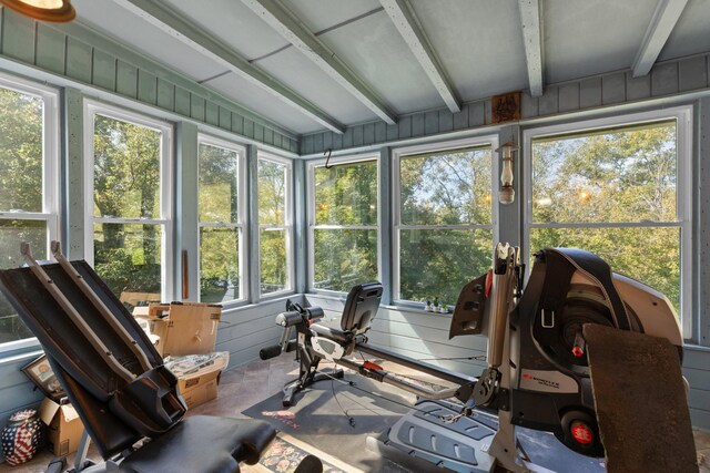 sunroom / solarium with beamed ceiling