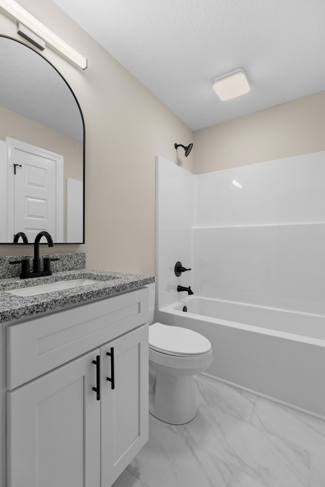 3083 Bridgewater Blvd, Morristown, TN 37814 - bathroom featuring vanity, shower / bathtub combination, marble look tile flooring, and a textured ceiling