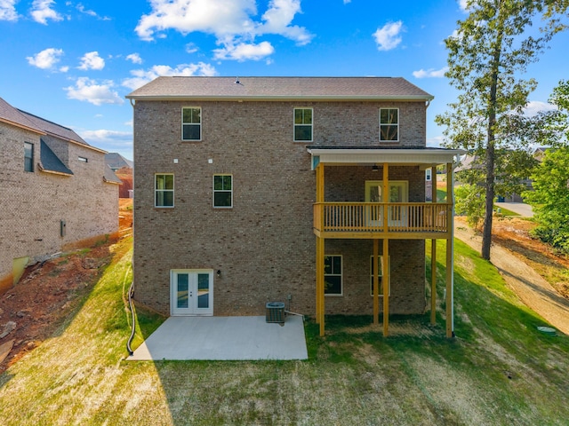 3083 Bridgewater Blvd, Morristown, TN 37814 - rear view of property with french doors, a patio area, a yard, brick siding, and a deck