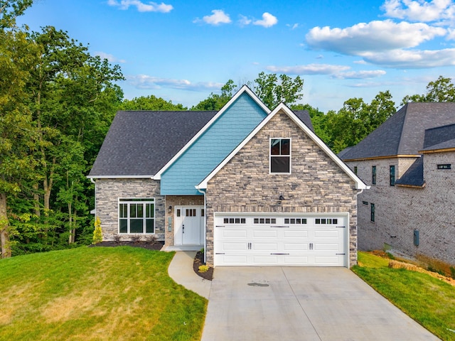 3083 Bridgewater Blvd, Morristown, TN 37814 - view of front of home featuring stone siding, driveway, and a front yard