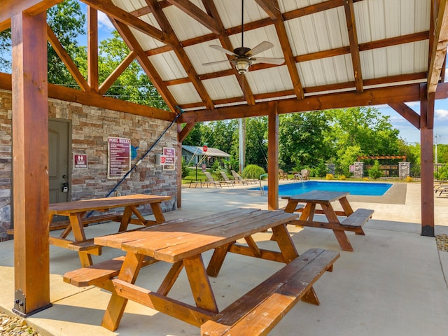 3083 Bridgewater Blvd, Morristown, TN 37814 - view of patio / terrace featuring a gazebo, a ceiling fan, and a community pool