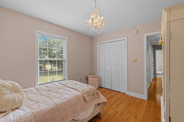 1790 Butterfly Ct, Whitesburg, TN 37891 - bedroom with a chandelier, light wood-style floors, baseboards, and a closet