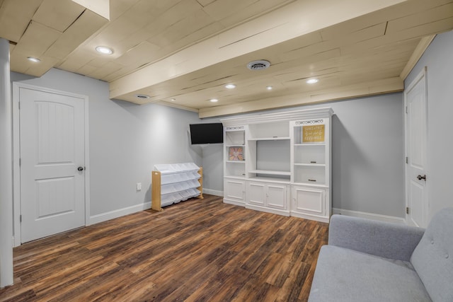 1790 Butterfly Ct, Whitesburg, TN 37891 - living area featuring dark wood-style floors, baseboards, recessed lighting, and wood ceiling
