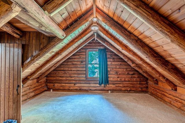 484 Buttermilk Rd, Blountville, TN 37617 - bonus room with wood ceiling, log walls, vaulted ceiling, and carpet