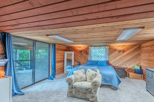 484 Buttermilk Rd, Blountville, TN 37617 - bedroom featuring carpet floors, access to outside, wooden walls, and wooden ceiling