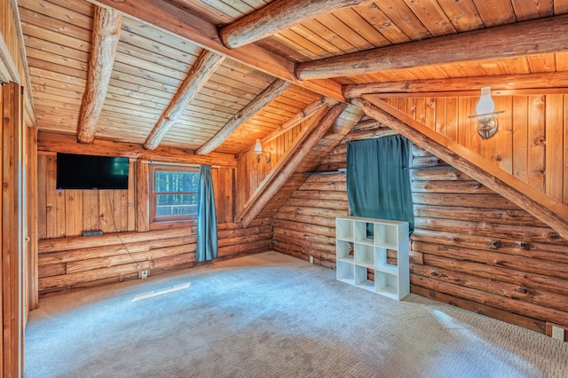 484 Buttermilk Rd, Blountville, TN 37617 - additional living space featuring rustic walls, wood ceiling, and carpet floors