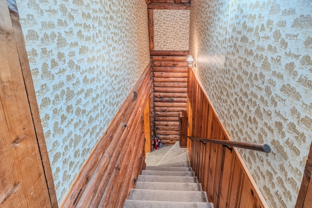 484 Buttermilk Rd, Blountville, TN 37617 - staircase featuring rustic walls and wallpapered walls