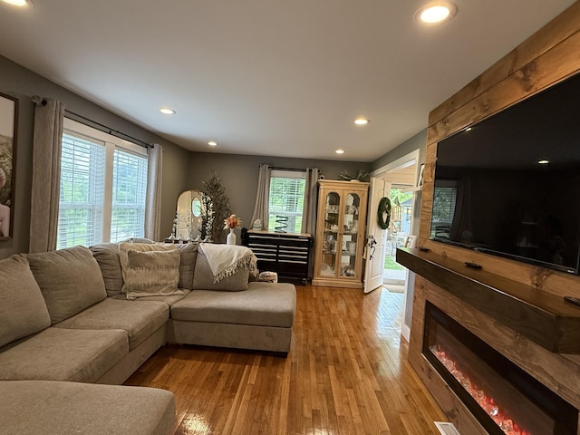 2466 Kidwell Ridge Rd, Morristown, TN 37814 - living area with healthy amount of natural light, hardwood / wood-style flooring, recessed lighting, and a fireplace