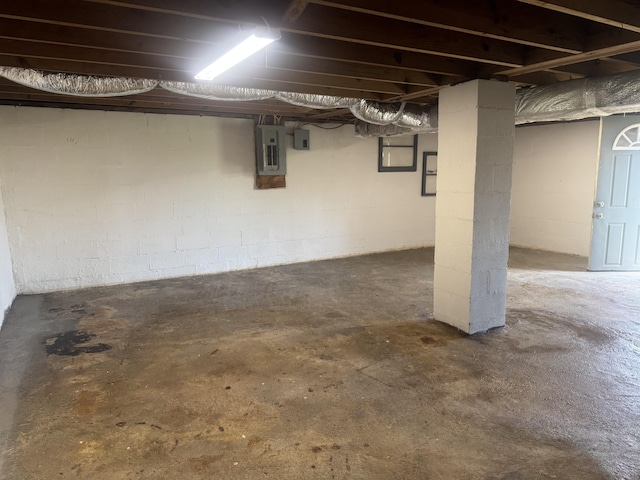 unfinished basement with electric panel