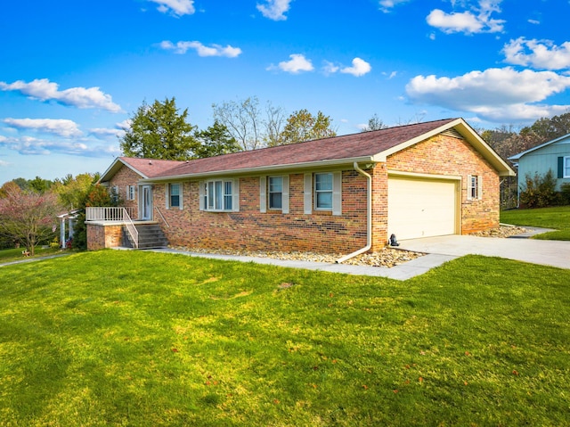 ranch-style home featuring a garage and a front yard