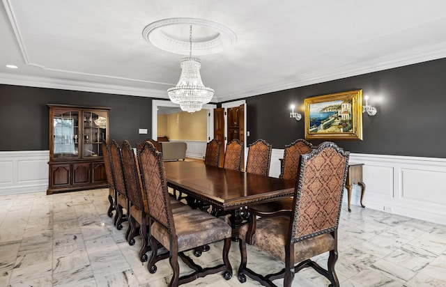 1442 Darbee Dr, Morristown, TN 37814 - dining space with a wainscoted wall, a chandelier, a decorative wall, and ornamental molding