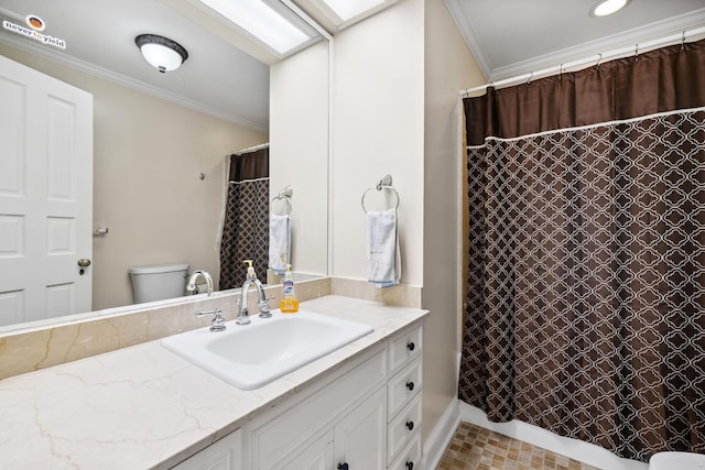 1442 Darbee Dr, Morristown, TN 37814 - bathroom with ornamental molding, vanity, and a shower with curtain