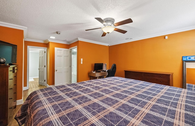 1442 Darbee Dr, Morristown, TN 37814 - bedroom with ornamental molding, a textured ceiling, and ceiling fan