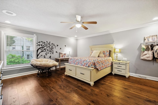 1442 Darbee Dr, Morristown, TN 37814 - bedroom featuring ornamental molding, dark wood-style floors, ceiling fan, recessed lighting, and a textured ceiling