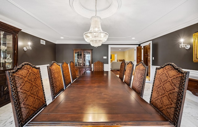 1442 Darbee Dr, Morristown, TN 37814 - dining room featuring a chandelier, crown molding, wainscoting, a decorative wall, and recessed lighting