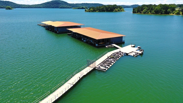 bird's eye view with a water and mountain view