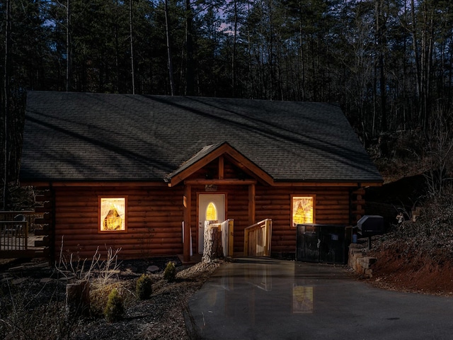 view of log home