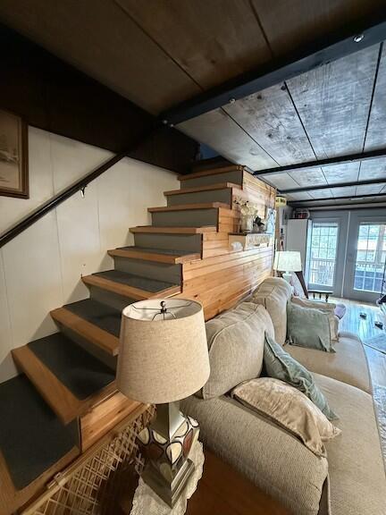 136 Stonewall Way, Cosby, TN 37722 - staircase with french doors and wood finished floors
