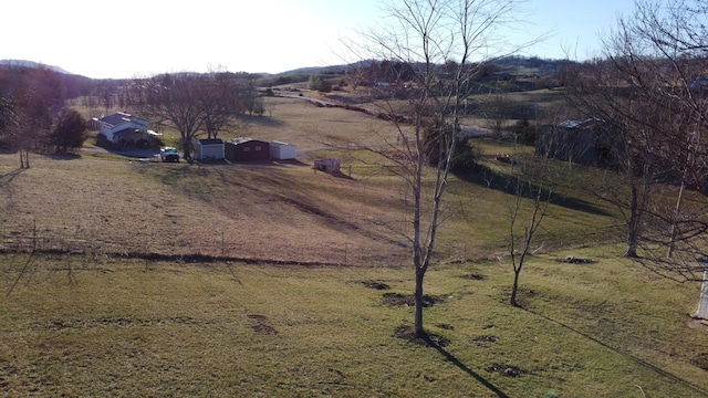 view of yard with driveway and a rural view