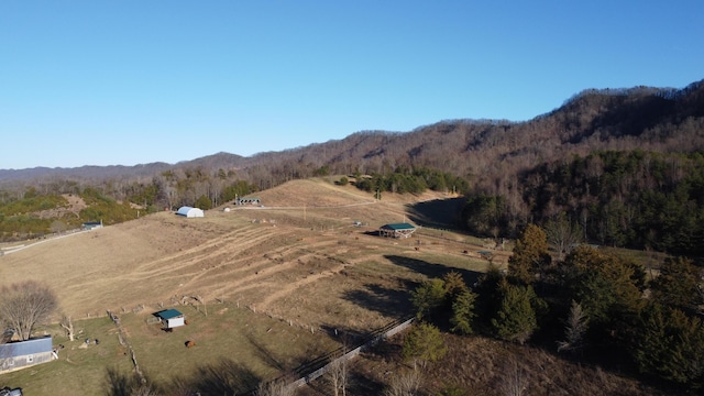 bird's eye view featuring a rural view and a mountain view