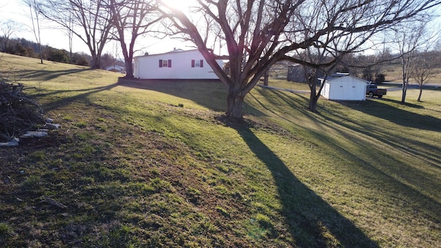 view of yard with an outbuilding and a storage unit