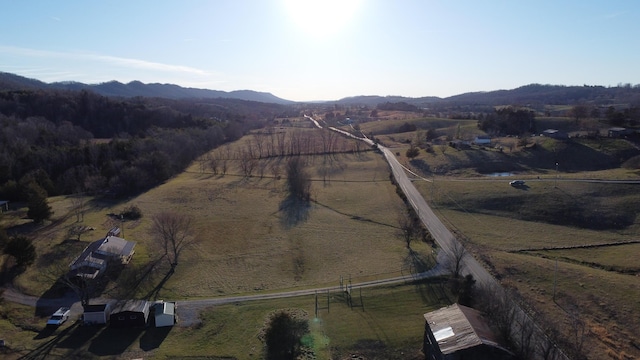 aerial view featuring a mountain view and a rural view