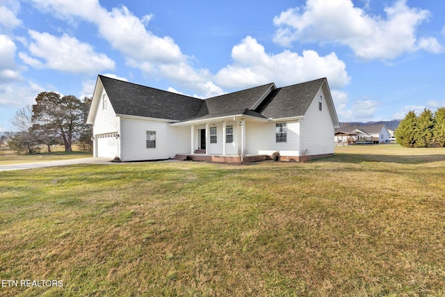 view of property exterior featuring a lawn, driveway, and an attached garage