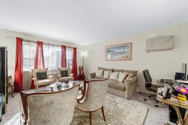 living room with light colored carpet