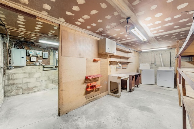 basement with independent washer and dryer and electric panel