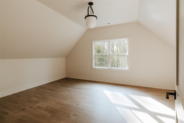 additional living space with hardwood / wood-style floors and vaulted ceiling