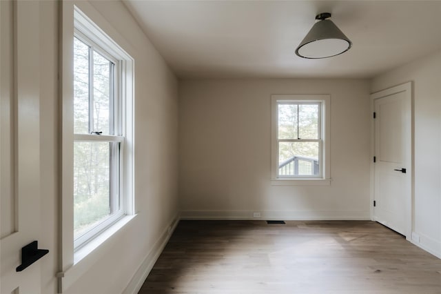 empty room with a healthy amount of sunlight and hardwood / wood-style flooring