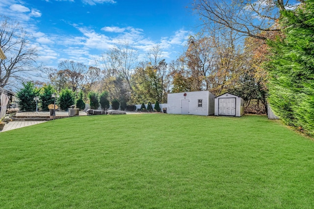 view of yard with a storage shed